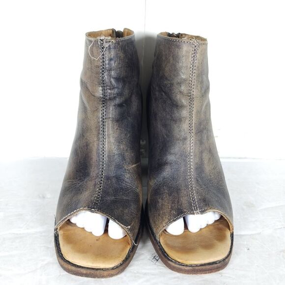 BEDSTU Women's Onset US8,5 Brown Distressed Leather Peep Toe Zip Ankle Booties - Picture 3 of 16